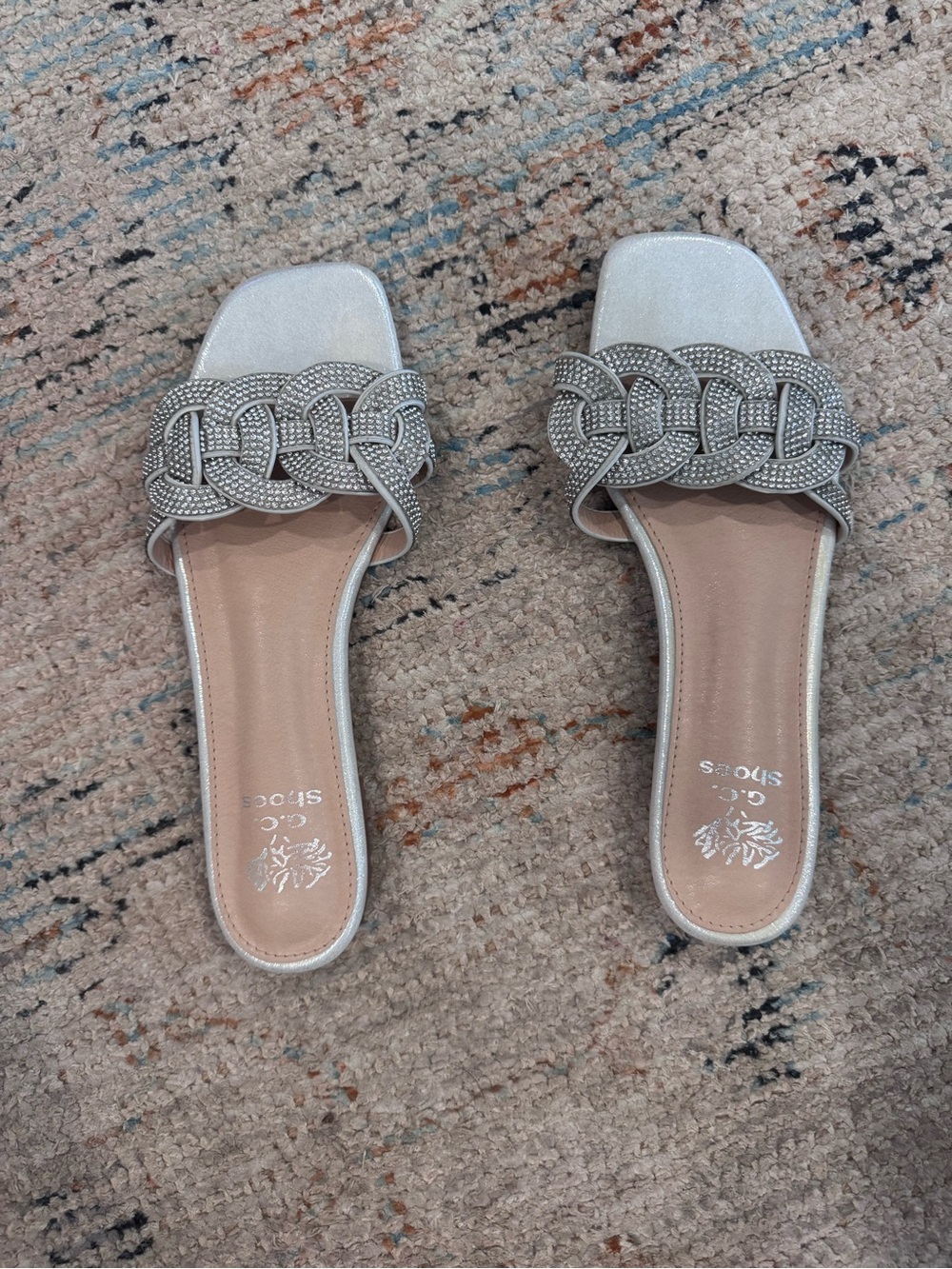 NWT G.C. Shoes Silver Braided Crystal Slide Mules